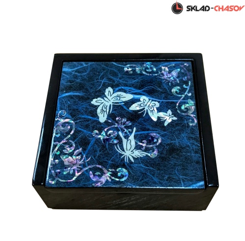 Шкатулка "Бабочки" синяя 98х90х40мм фото
