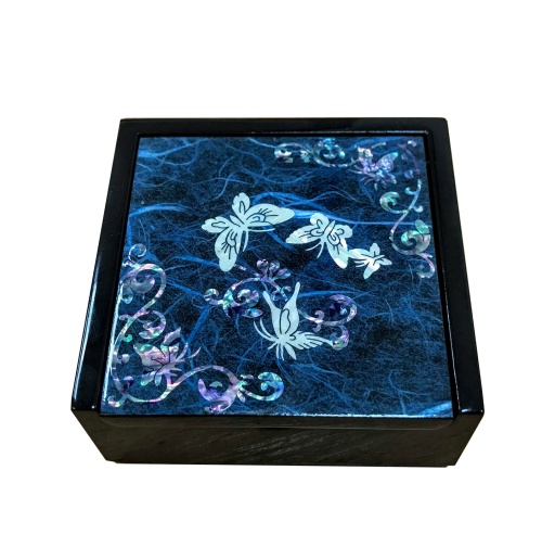 Шкатулка "Бабочки" синяя 98х90х40мм фото