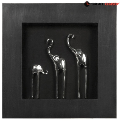 Настенное панно "Три слона" в чёрной раме фото