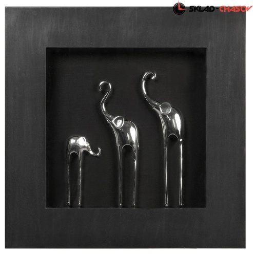 Настенное панно "Три слона" в чёрной раме фото