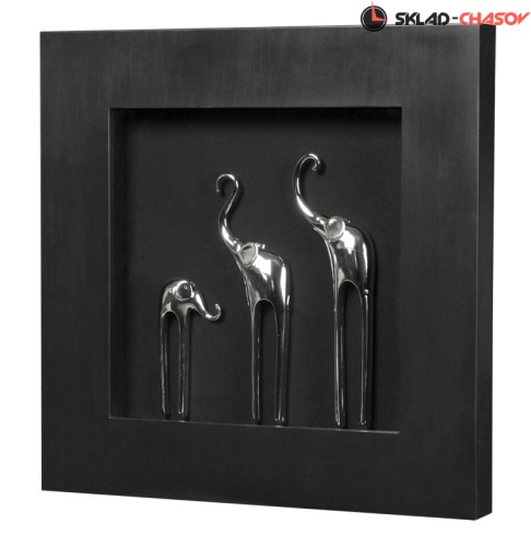 Настенное панно "Три слона" в чёрной раме фото фото 2