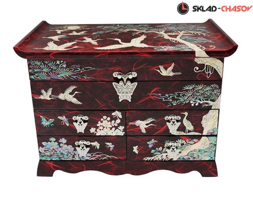 Шкатулка-комод "Журавли" красная 250х180х125мм фото