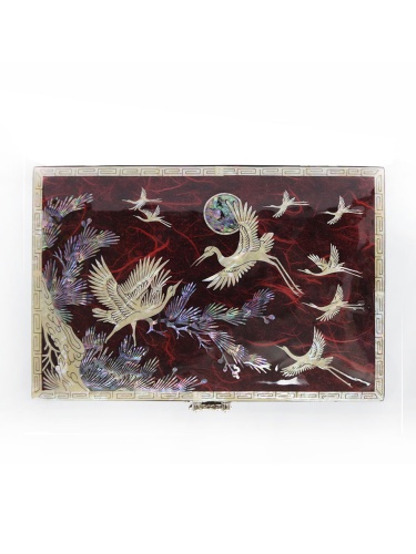 Шкатулка "Журавли" красная 178х110х71мм фото