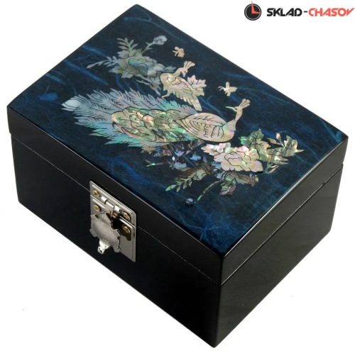 Шкатулка "Павлины" синяя 120х85х70мм фото