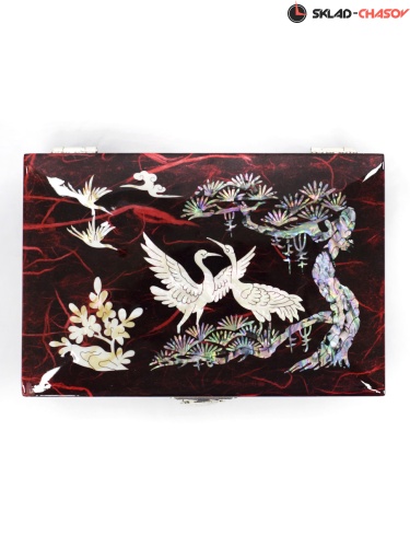 Шкатулка "Журавли" красная 160х105х70мм фото