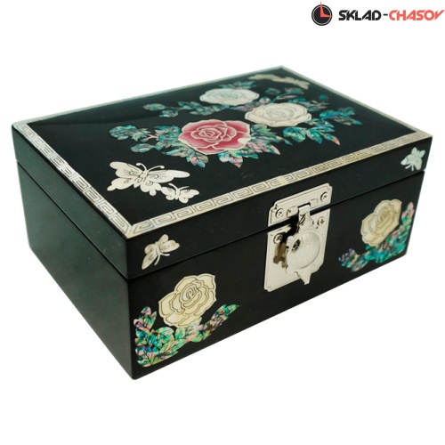 Шкатулка "Розы" черная 160х110х70мм фото