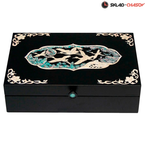 Шкатулка "Полёт журавлей" черная 200х65х130мм фото