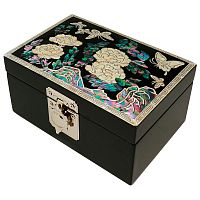 Шкатулка "Пионы" черная 140x95x70мм фото