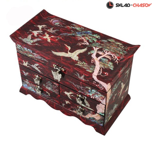 Шкатулка-комод "Журавли" красная 250х180х125мм фото фото 2