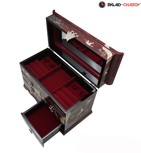 Шкатулка-комод "Журавли" красная 250х180х125мм фото фото 3