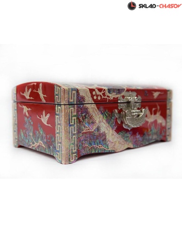 Шкатулка-сундучок "Журавли" красная 210х110х98мм фото