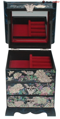 Шкатулка-сундучок "Пионы" синяя 145x130x170мм фото фото 3